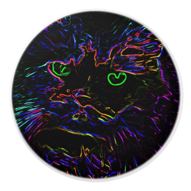 Neon Glow Cat Ceramic Knob (Front)