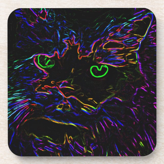 Neon Glow Cat Coaster (Front)