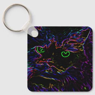 Neon Glow Cat Keychain