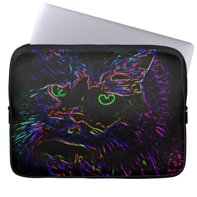 Neon Glow Cat Laptop Sleeve (Front)