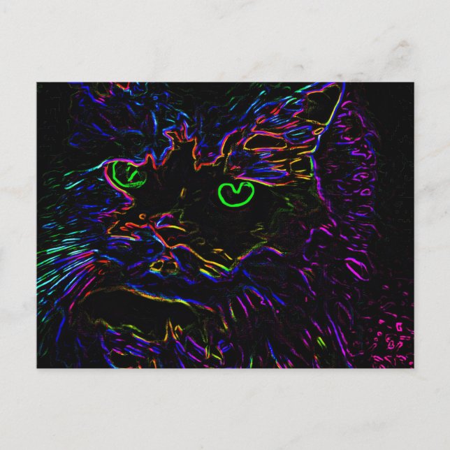 Neon Glow Cat Postcard (Front)