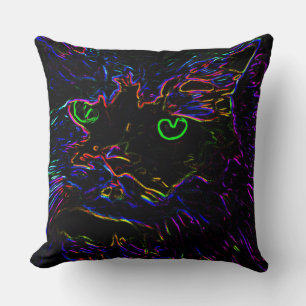 Neon Glow Cat Throw Pillow
