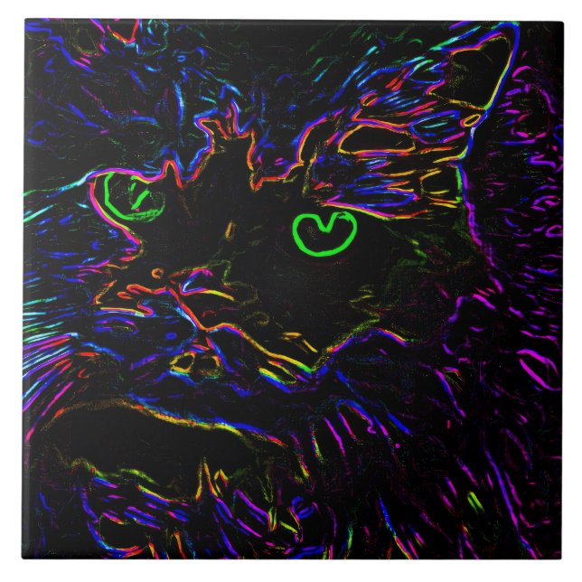 Neon Glow Cat Tile (Front)