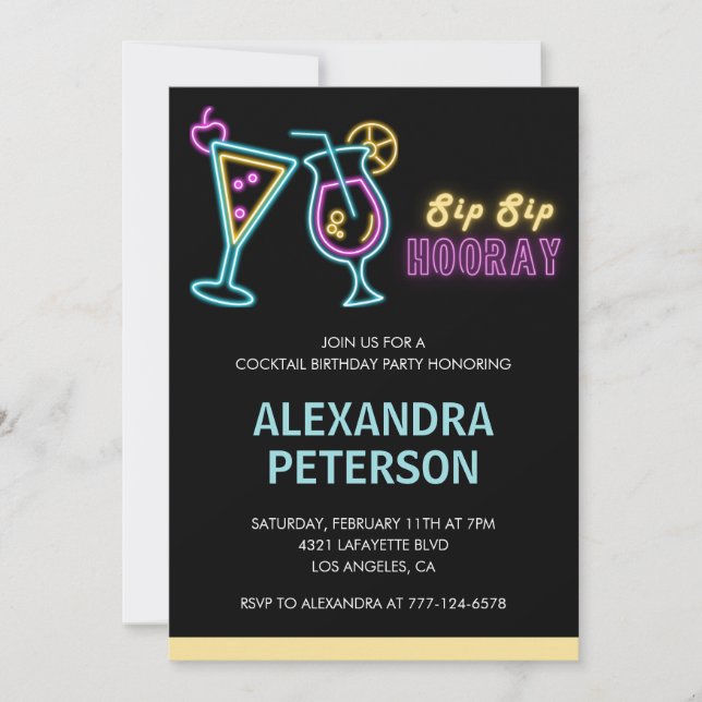 Neon Glow Cocktail 87th birthday Invitation (Front)