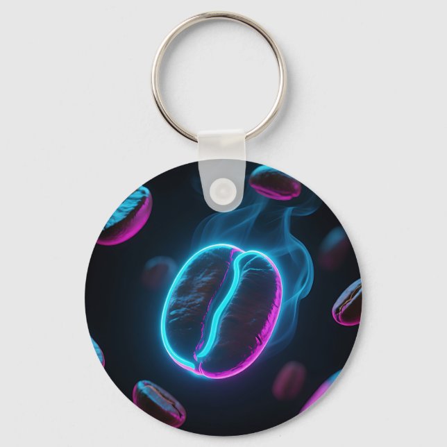 Neon Glow Coffee Bean Energy Keychain (Front)