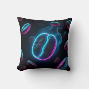 Neon Glow Coffee Bean Energy Throw Pillow