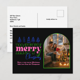 Neon Glow Cozy Arch Photo Merry Christmas Holiday Postcard