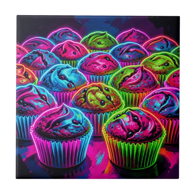 Neon Glow Cupcakes Pattern Tile (Front)