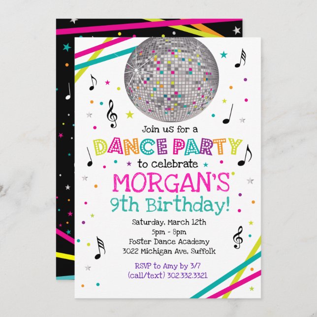 Neon Glow Dance Party Invitation (Front/Back)