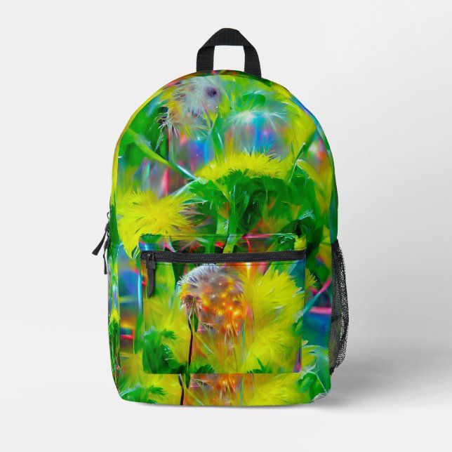 Neon Glow Dandelions in Dream Garden Printed Backpack (Front)