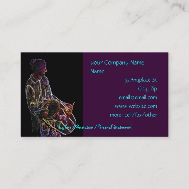 Neon Glow Dhol Drummer business card template (Front)