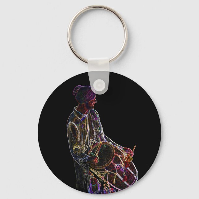 Neon Glow Dhol Drummer keychain (Front)