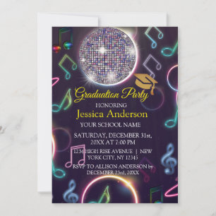 Neon Glow Disco Ball Graduation Party  Invitation