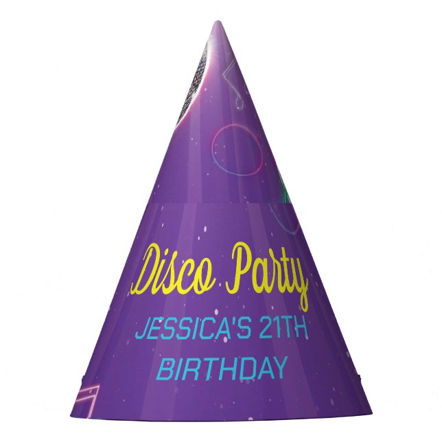 Neon Glow Disco Dance Birthday Party Hat (Front)