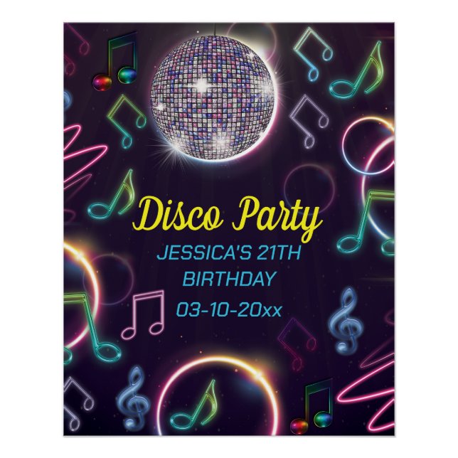 Neon Glow Disco Dance Birthday Party Poster (Front)
