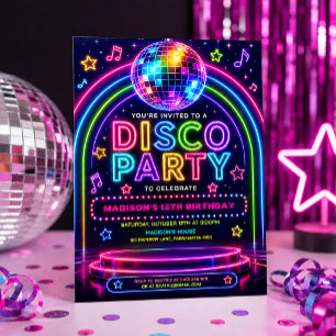 Neon Glow Disco Party Tween Birthday Invitation