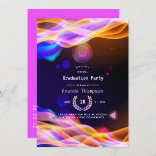 Neon Glow Flames Virtual Graduation Party Invitation