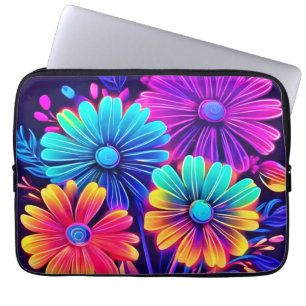 Neon Glow Floral Fantasy Art Laptop Sleeve