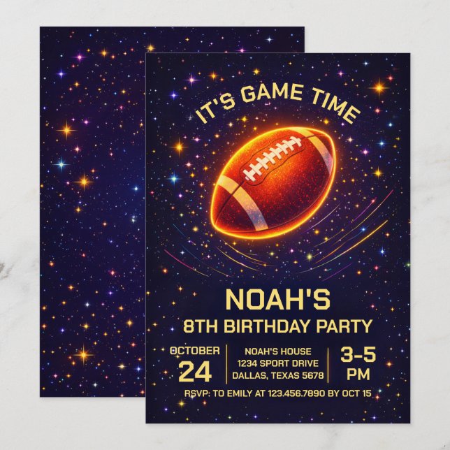 Neon Glow Football Birthday Invitation (Front/Back)