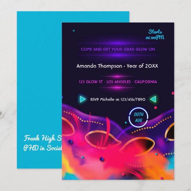 Neon Glow Graduation Party Invitation (Front/Back)