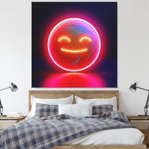 Neon Glow Happy Face Art Canvas Print