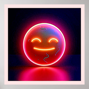 Neon Glow Happy Face Art Poster