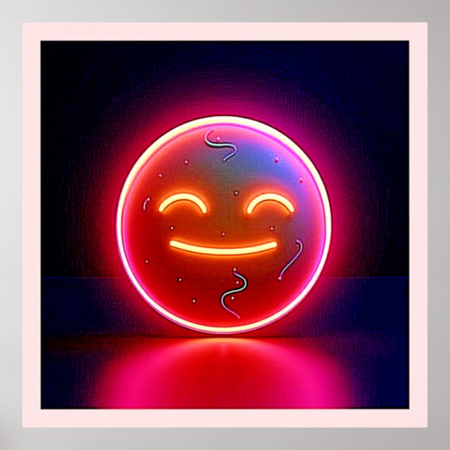 Neon Glow Happy Face Art Poster (Front)