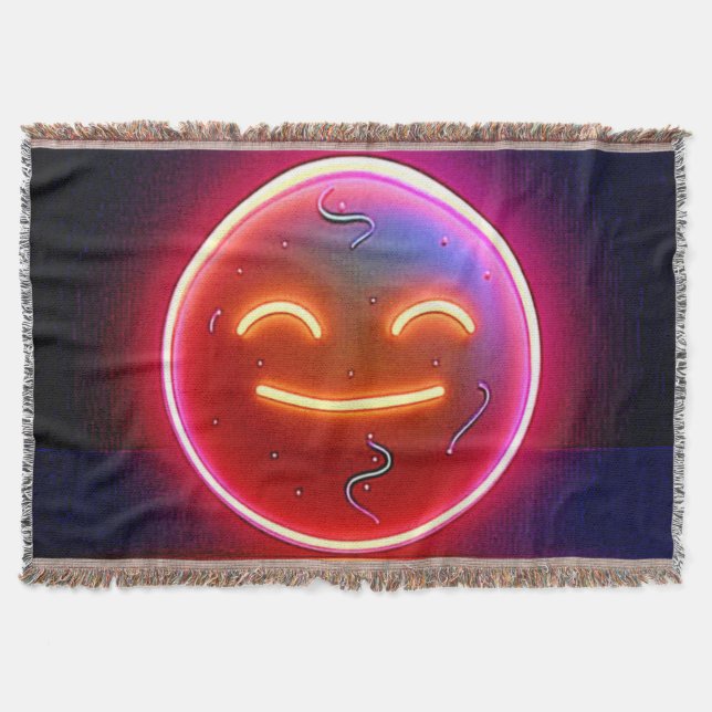 Neon Glow Happy Face Art Throw Blanket (Front)