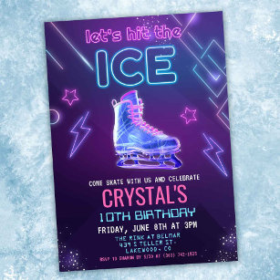 Neon Glow Ice Patinage Anniversaire Invitation