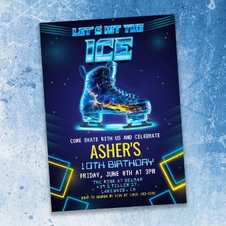 Neon Glow Ice Skating Birthday Invitation