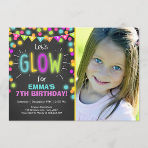Neon Glow in the Dark Birthday invitation