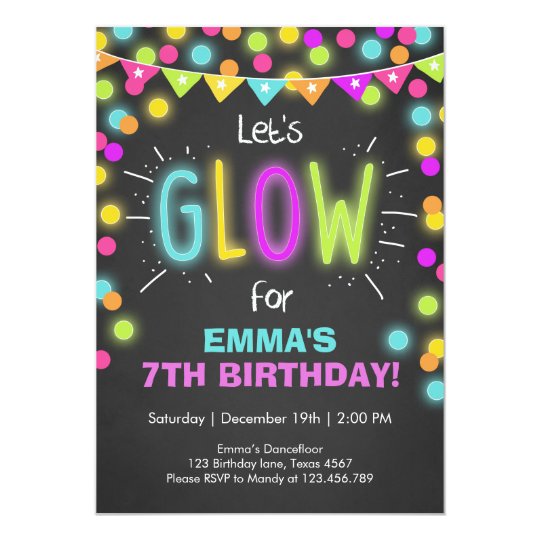 Neon Glow in the Dark Birthday invitation