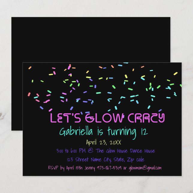 Neon Glow In The Dark Birthday Party Invitation (Front/Back)
