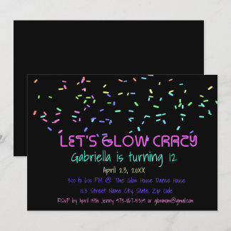 Neon Glow In The Dark Birthday Party Invitation