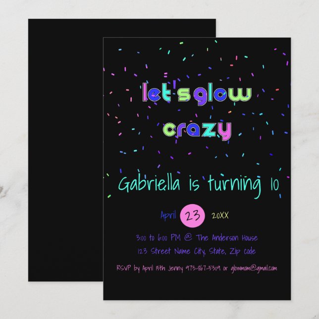 Neon Glow In The Dark Birthday Party Invitation (Front/Back)