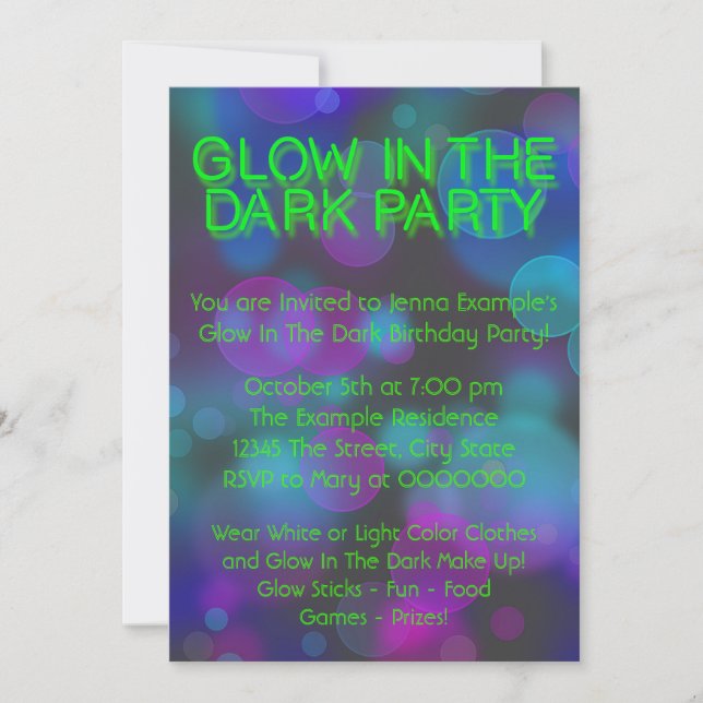 Neon Glow In The Dark Birthday Party Invitation (Front)