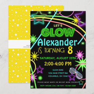 Neon Glow in the Dark Kids Birthday Party Invite