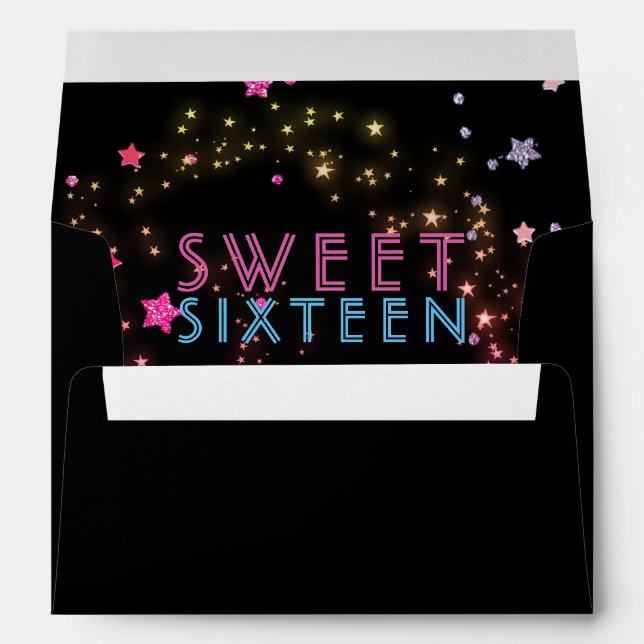 Neon Glow in the Dark Party Sweet Sixteen Birthday Envelope (Back (Bottom))