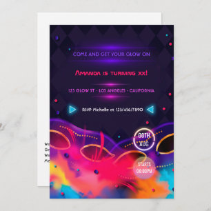 Neon Glow Invitation de fête d'anniversaire