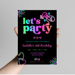 Neon Glow Karaoke Birthday Invitation<br><div class="desc">Karaoke birthday invitation featuring a fluorescent microphone,  neon rainbow typography,  glowing hearts and other accents on a black background.</div>