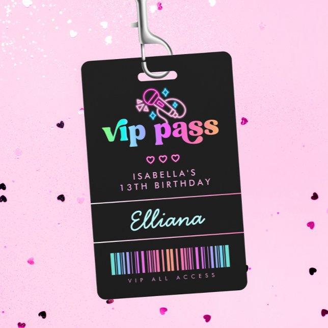 Neon Glow Karaoke Birthday VIP Pass Custom Party Badge (Creator Uploaded)