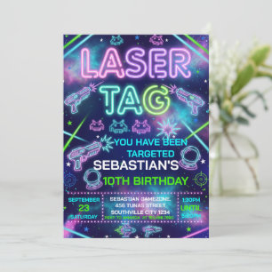 Neon Glow Laser Tag And Arcade Birthday Party Invitation