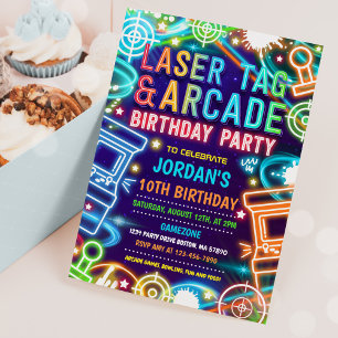 Neon Glow Laser Tag And Arcade Birthday Party Invitation