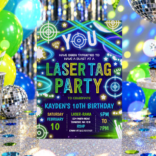 Neon Glow Laser Tag Birthday Party Invitation
