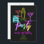 Neon Glow Lights Colourful Cocktails 21st Birthday Invitation<br><div class="desc">Customize any way you want.</div>