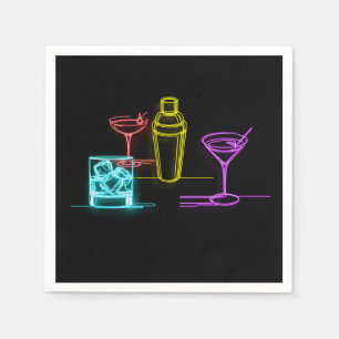 Neon Glow Lights Colourful Cocktails 21st Birthday Napkin