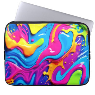 Neon Glow Liquid Splatter Artwork Laptop Sleeve