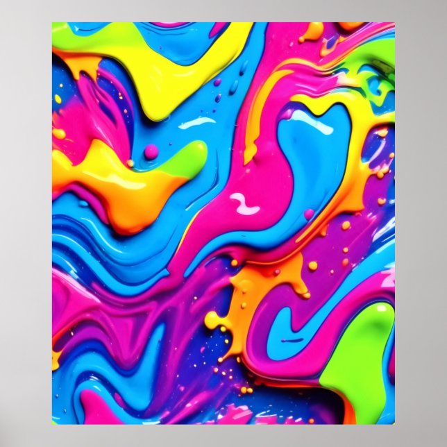 Neon Glow Liquid Splatter Artwork Poster (Front)