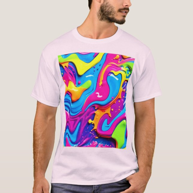Neon Glow Liquid Splatter Artwork T-Shirt (Front)