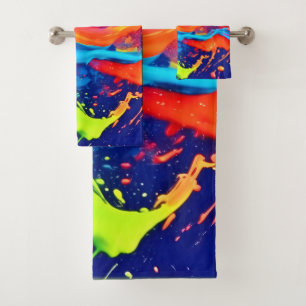 Neon Glow Liquid Swirls Design Bath Towel Set